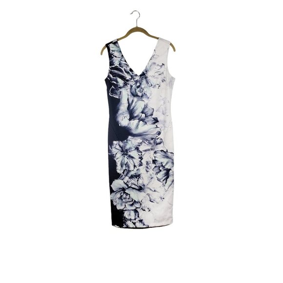 Coast Midi Sheath Dress Blue White Split Floral Sleeveless UK Size 12/US Size 8 - Picture 1 of 7